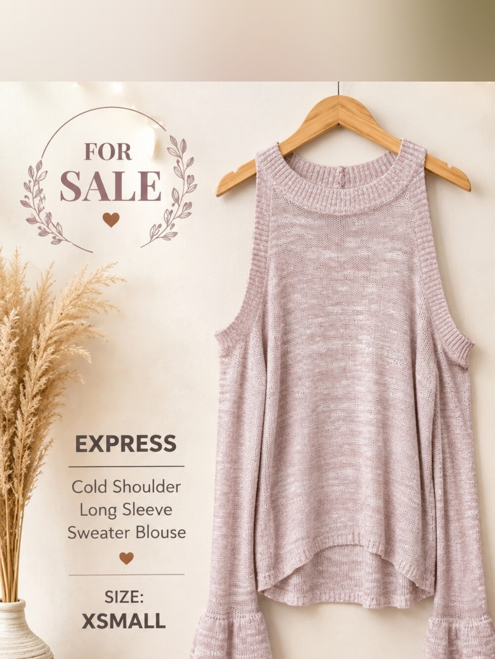 Express Dusty Pink Cold-Shoulder Ruffle Sleeve Sweater